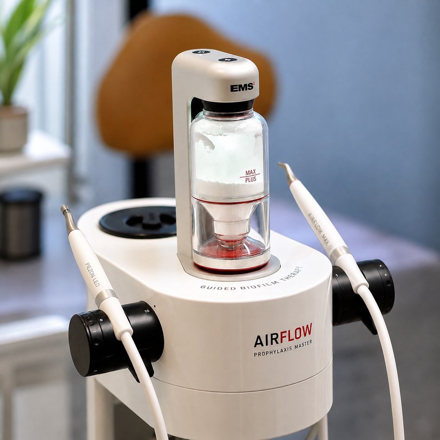 Equipamento Airflow EMS, usado na profilaxia premium com jato de bicarbonato